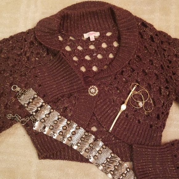 Candie's Sweaters - *sold*Beautiful Candies Shrug Crochet Brown Sz L